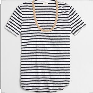 J. Crew Navy Striped Gold Necklace Scoop Neck XS